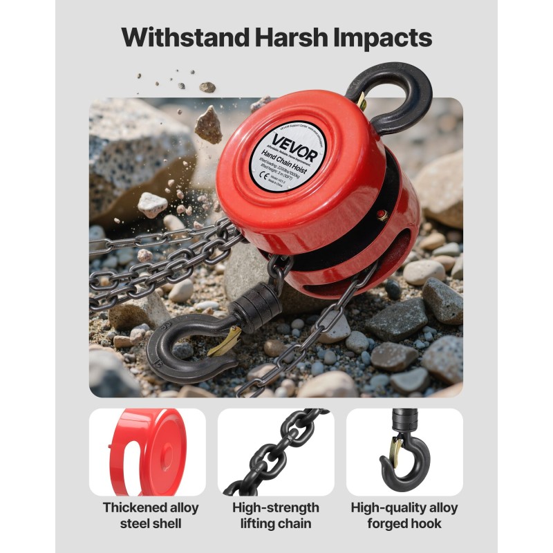 Käsikäyttöinen ketjunostin seosteräs 1 t kantavuus 3 m G70 sinkitty ketju