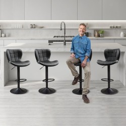 Baarijakkarasetti 4 kpl musta PU-nahkaverhoilu keittiöön selkänojilla korkeudensäätö