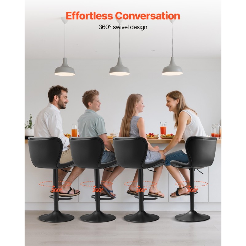 Baarijakkarasarja 2 kpl musta PU-nahka rautaputkirunko korkeussäädettävät pyörivät selkänojalliset