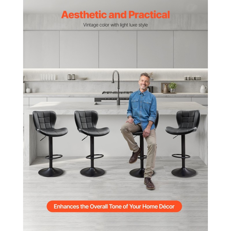 Baarijakkarasarja 2 kpl musta PU-nahka rautaputkirunko korkeussäädettävät pyörivät selkänojalliset