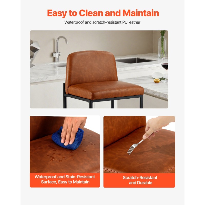 Baarijakkarasetti neljä jakkaraa 68 cm istuinkorkeus ruskea keinonahka metallirunko