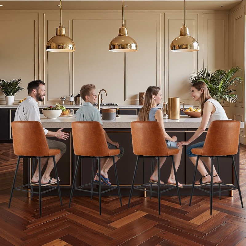 Baarijakkarasetti neljä jakkaraa 68 cm istuinkorkeus ruskea keinonahka metallirunko