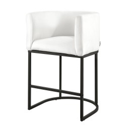 Baarijakkarasetti 3 kpl pehmustettu valkoinen plyysi metallirunko 63 cm puoliksi avoin selkänoja