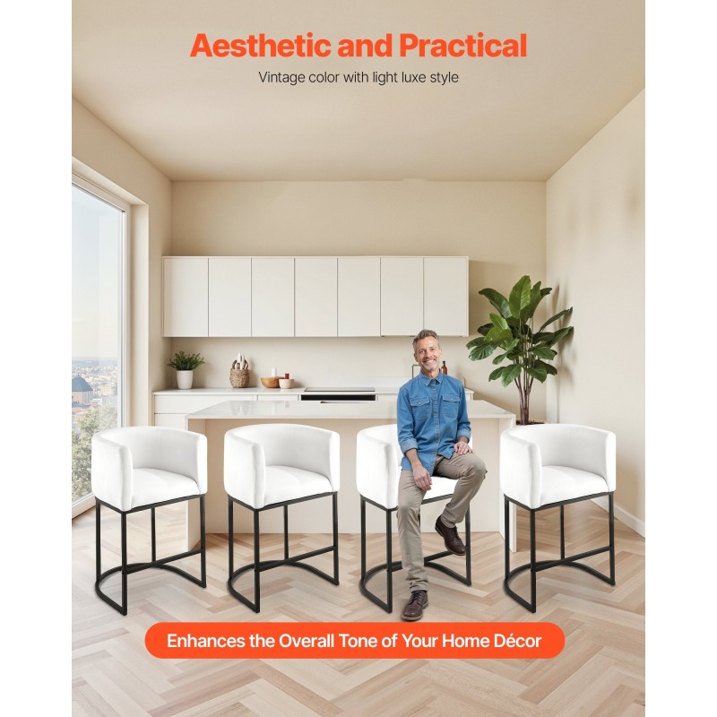 Baarijakkarasetti 3 kpl pehmustettu valkoinen plyysi metallirunko 63 cm puoliksi avoin selkänoja