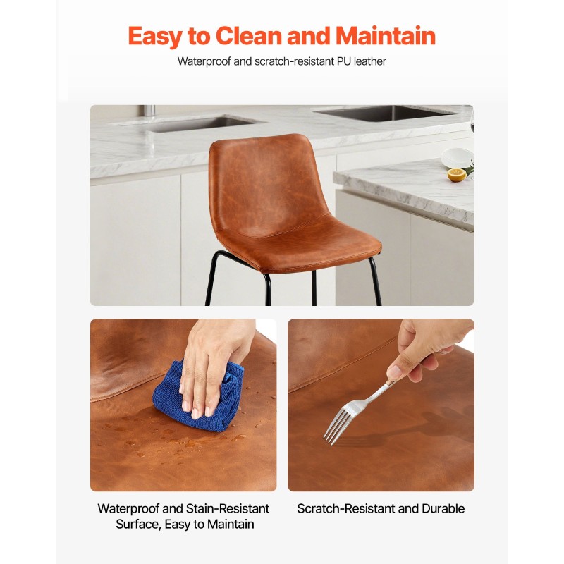 Baarijakkarasetti 4 kpl 65 cm istuinkorkeudella PU-nahkaverhoilu metallirunko ruskea keittiöön ruokailutilaan