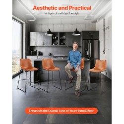 Baarijakkarasetti 4 kpl 65 cm istuinkorkeudella PU-nahkaverhoilu metallirunko ruskea keittiöön ruokailutilaan