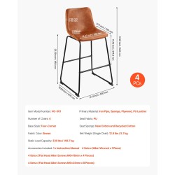 Baarijakkarasetti 4 kpl 65 cm istuinkorkeudella PU-nahkaverhoilu metallirunko ruskea keittiöön ruokailutilaan