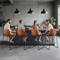 Baarijakkarasetti 4 kpl 65 cm istuinkorkeudella PU-nahkaverhoilu metallirunko ruskea keittiöön ruokailutilaan