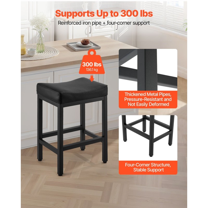 Selkänojattomat baarijakkarat 2 kpl musta PU-keinonahka satulatuolit rautajaloilla