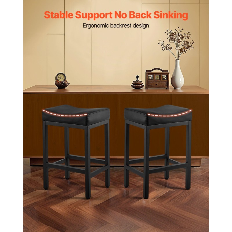 Selkänojattomat baarijakkarat 2 kpl musta PU-keinonahka satulatuolit rautajaloilla