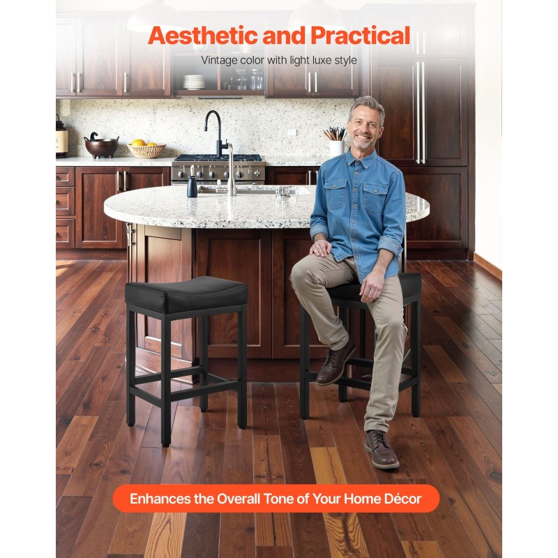 Selkänojattomat baarijakkarat 2 kpl musta PU-keinonahka satulatuolit rautajaloilla