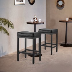 Selkänojattomat baarijakkarat 2 kpl musta PU-keinonahka satulatuolit rautajaloilla