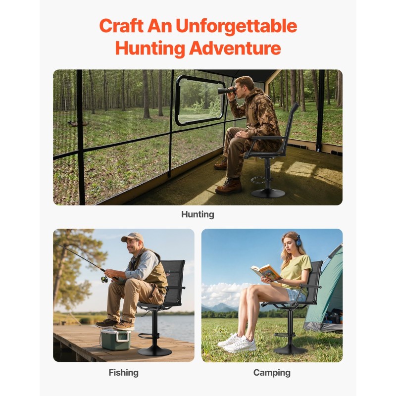 Metsästystuoli teräsrunkoinen korkeussäädettävä täysin kääntyvä taittuva kalastukseen retkeilyyn