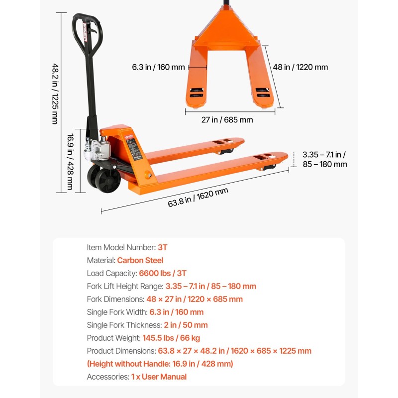 Haarukkavaunu käsikäyttöinen hiiliteräs kolmen tonnin kantavuus nailonpyörillä
