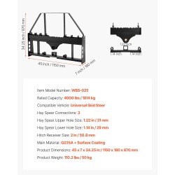 Trukkipiikkirunko Q235A-teräs pikakiinnitteisiin kuormaajiin korotetulla suojakaarella 1814 kg