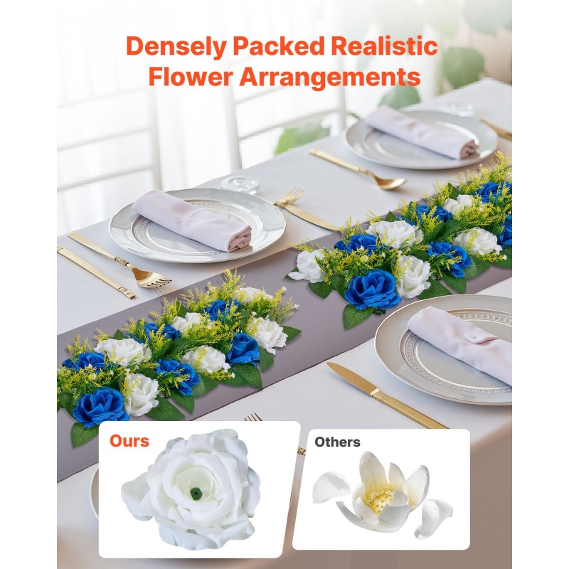 Teko-ruusukukkapallot silkkikankaasta 10 kpl sinivalkoiset pöytäkoristeiksi