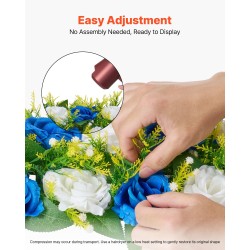 Teko-ruusukukkapallot silkkikankaasta 10 kpl sinivalkoiset pöytäkoristeiksi