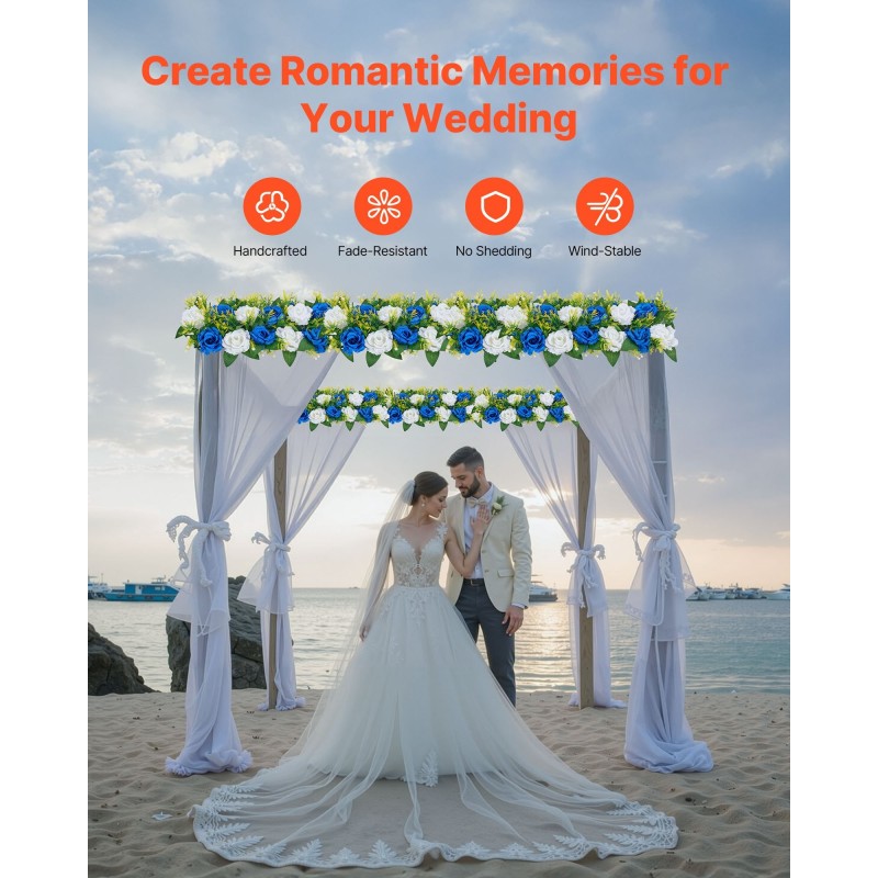 Teko-ruusukukkapallot silkkikankaasta 10 kpl sinivalkoiset pöytäkoristeiksi