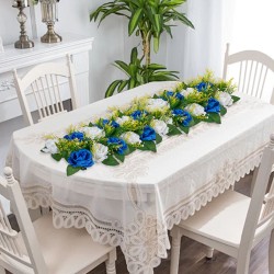 Teko-ruusukukkapallot silkkikankaasta 10 kpl sinivalkoiset pöytäkoristeiksi