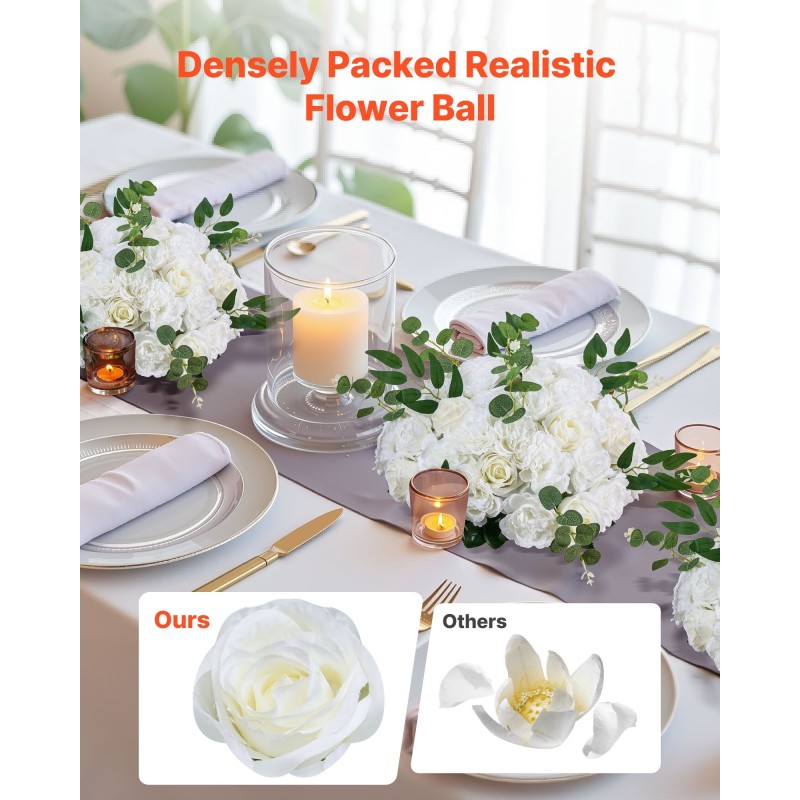 Tekoiset kukkapallot silkistä ja muovista 10 kpl halkaisija 45 cm valkoiset ruusut