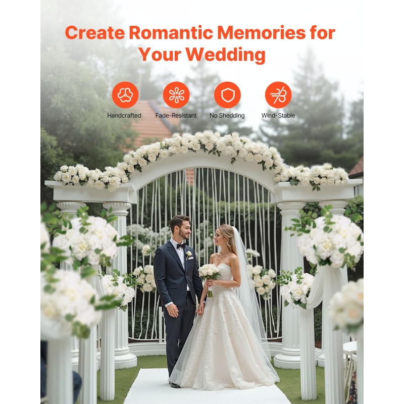 Tekoiset kukkapallot silkistä ja muovista 10 kpl halkaisija 45 cm valkoiset ruusut