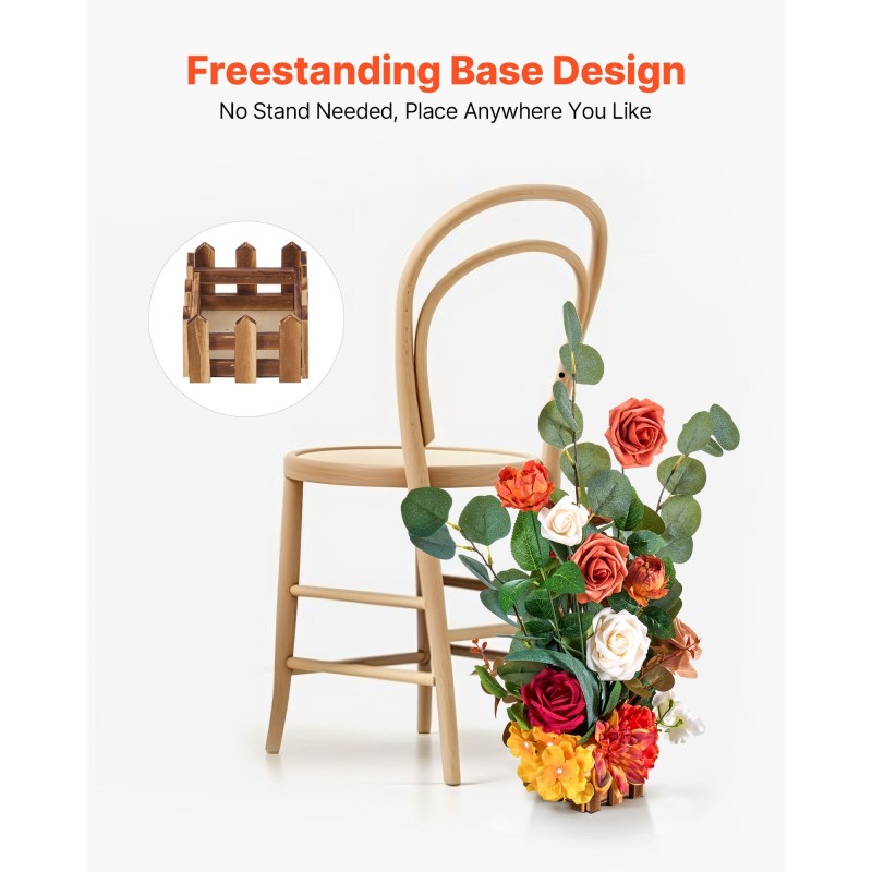 Vapaasti seisovat oranssit tekokukka-asetelmat silkkikangas ja täyspuu 450 mm 4 kpl hääkoristeisiin