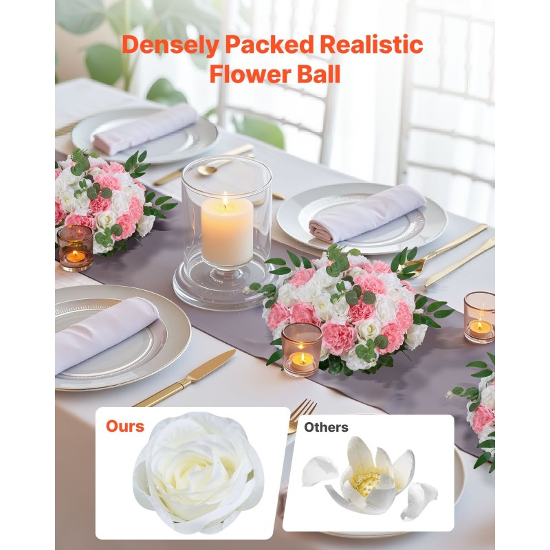 Keinotekoiset silkkiset ruusukukkapallot 10 kpl 450 mm hää- ja juhlasomistukseen