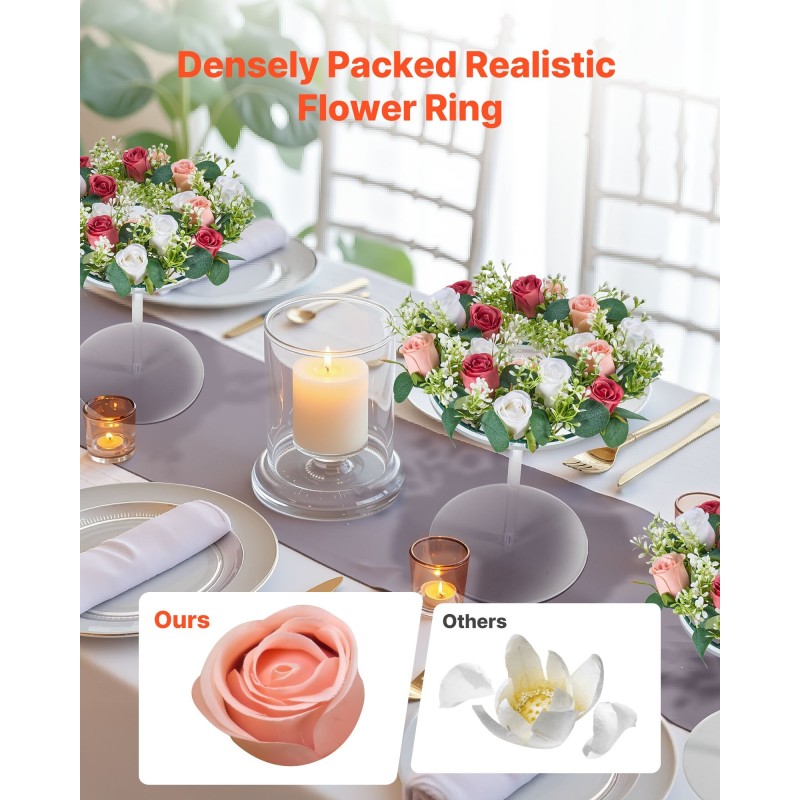 Silkkiruusukranssit 10 kpl halkaisija 340 mm vaaleanpunaiset ja valkoiset pöytäkoristeet