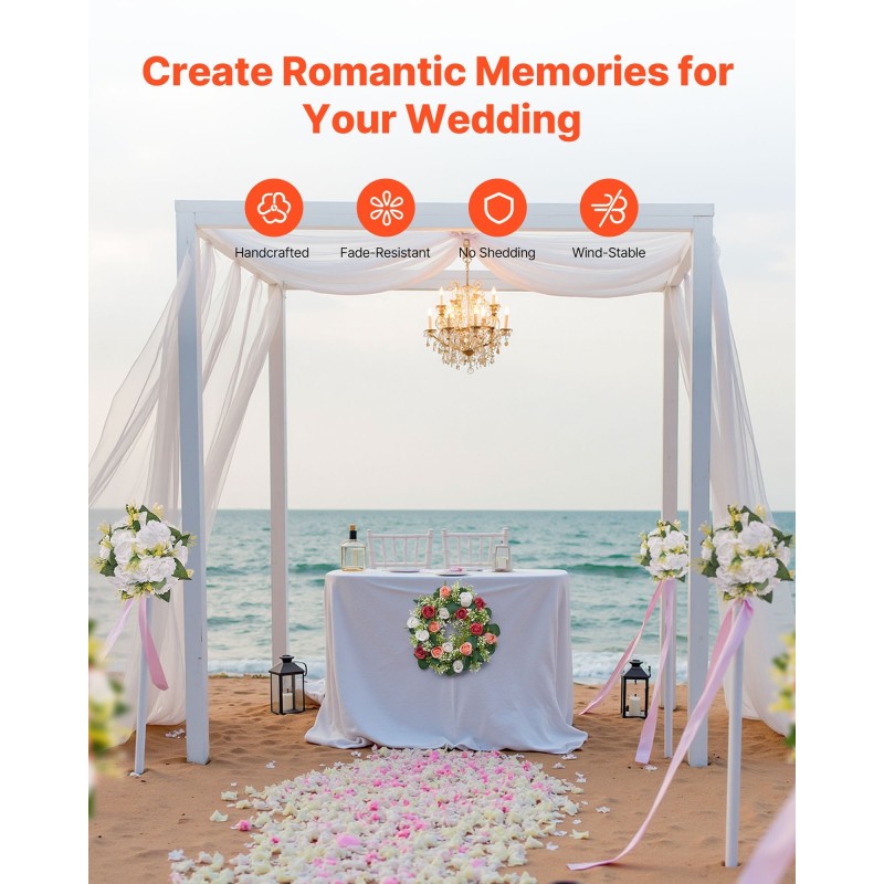 Silkkiruusukranssit 10 kpl halkaisija 340 mm vaaleanpunaiset ja valkoiset pöytäkoristeet