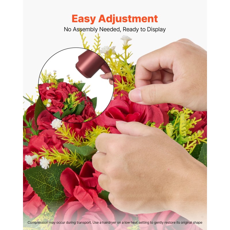 Tekoruusupallot 10 kpl silkkiterälehdet punainen 240x240x120 mm