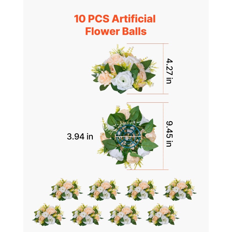Tekokukkapallot silkkiterälehdillä 10 kappaletta 240 millimetriä samppanja ja valkoinen häihin ja juhliin