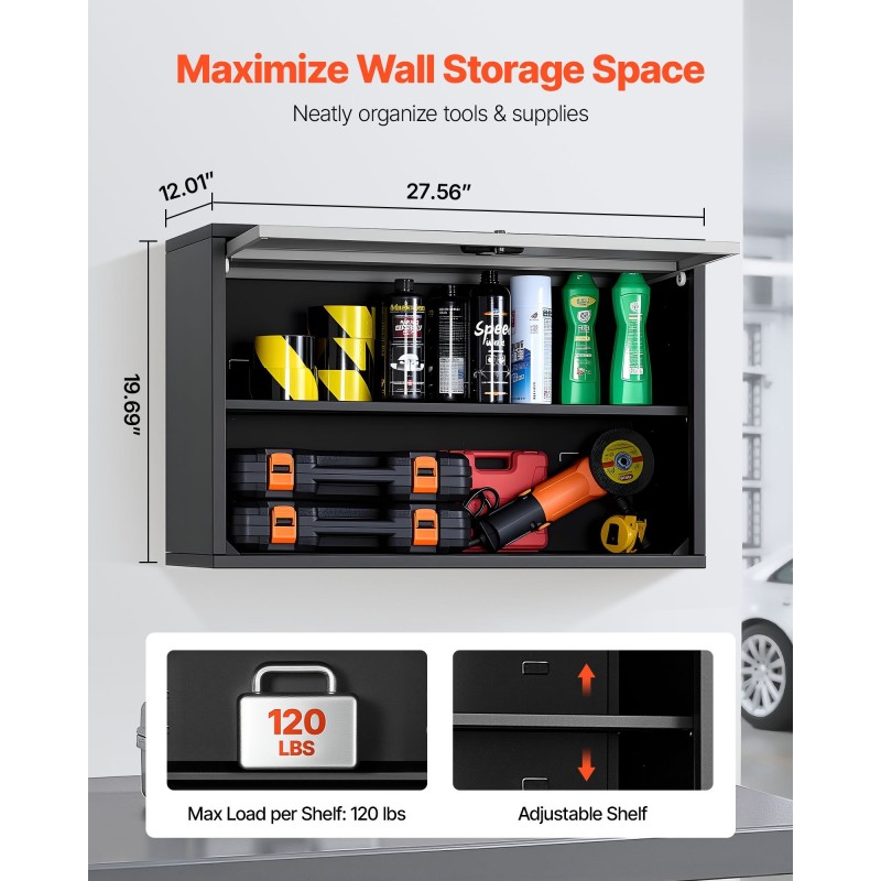 Teräksinen seinäkaappi 770 x 305 x 500 mm lukittava ylös aukeava luukku