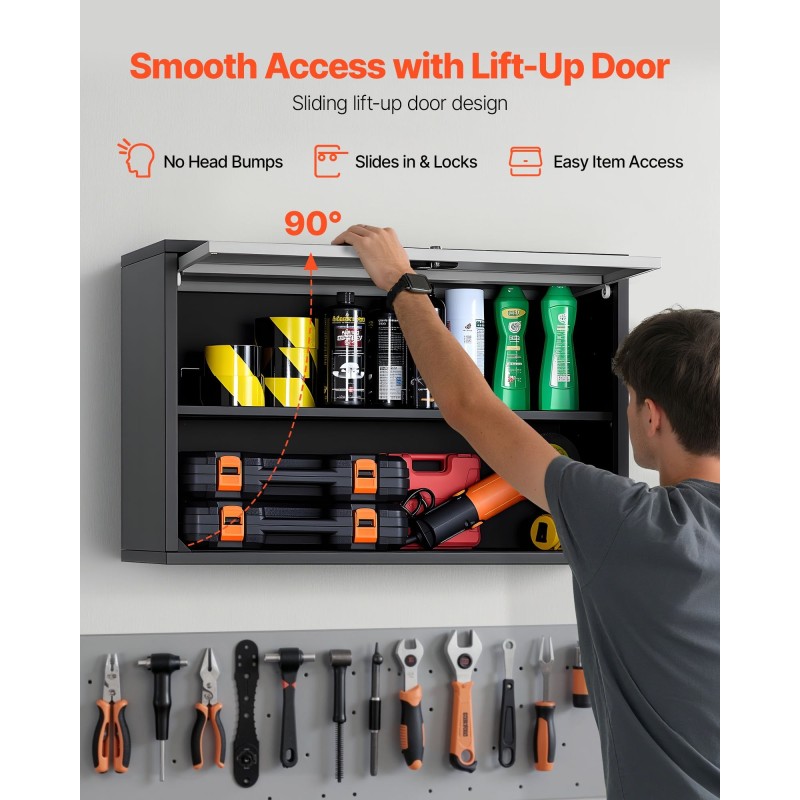 Teräksinen seinäkaappi 770 x 305 x 500 mm lukittava ylös aukeava luukku