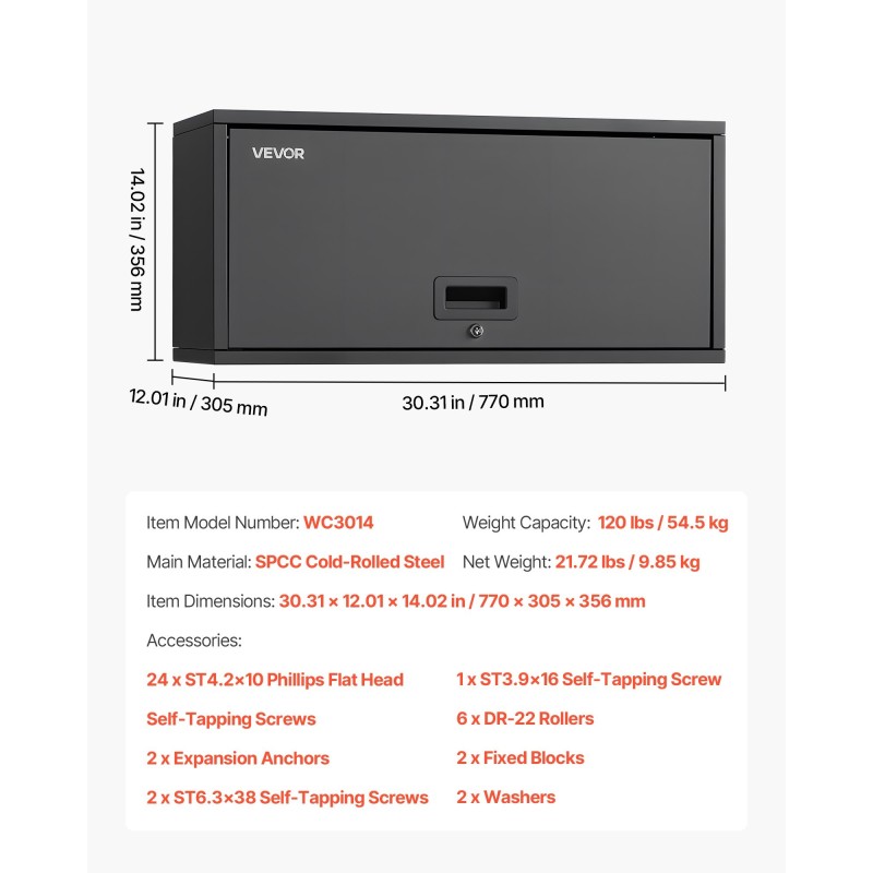 Teräksinen seinäkaappi 77 cm leveä 30,5 cm syvä lukollinen ovi