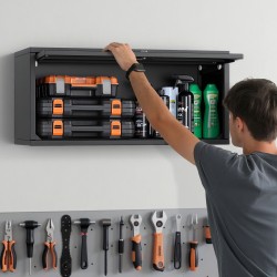 Teräksinen seinäkaappi 77 cm leveä 30,5 cm syvä lukollinen ovi