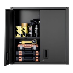 Seinäkaappi kylmävalssattu teräs lukittavat ovet säädettävä hylly musta