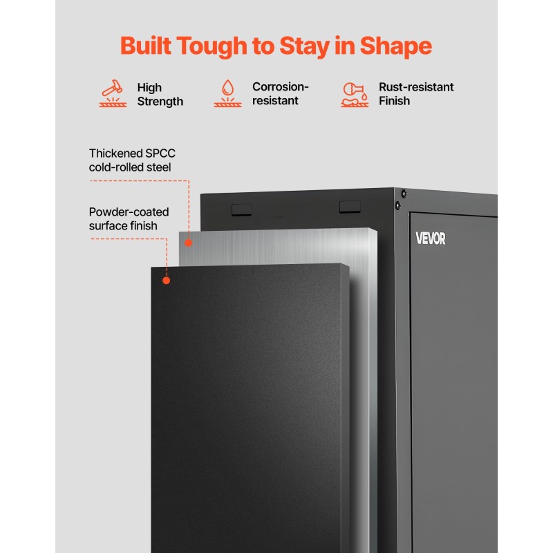 Seinäkaappi kylmävalssattu teräs lukittavat ovet säädettävä hylly musta