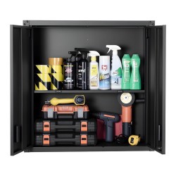 Seinäkaappi kylmävalssattu teräs lukittavat ovet säädettävä hylly musta