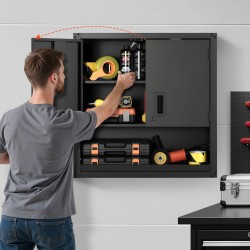 Teräksinen seinäkaappi kylmävalssattua terästä 76 cm leveä 30,5 cm syvä lukittava alahyllyllä