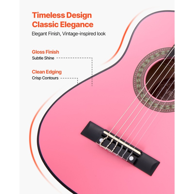 Klassinen kitara 780 mm bassopuu ja vaahtera nailonkielet vaaleanpunainen aloituspaketti
