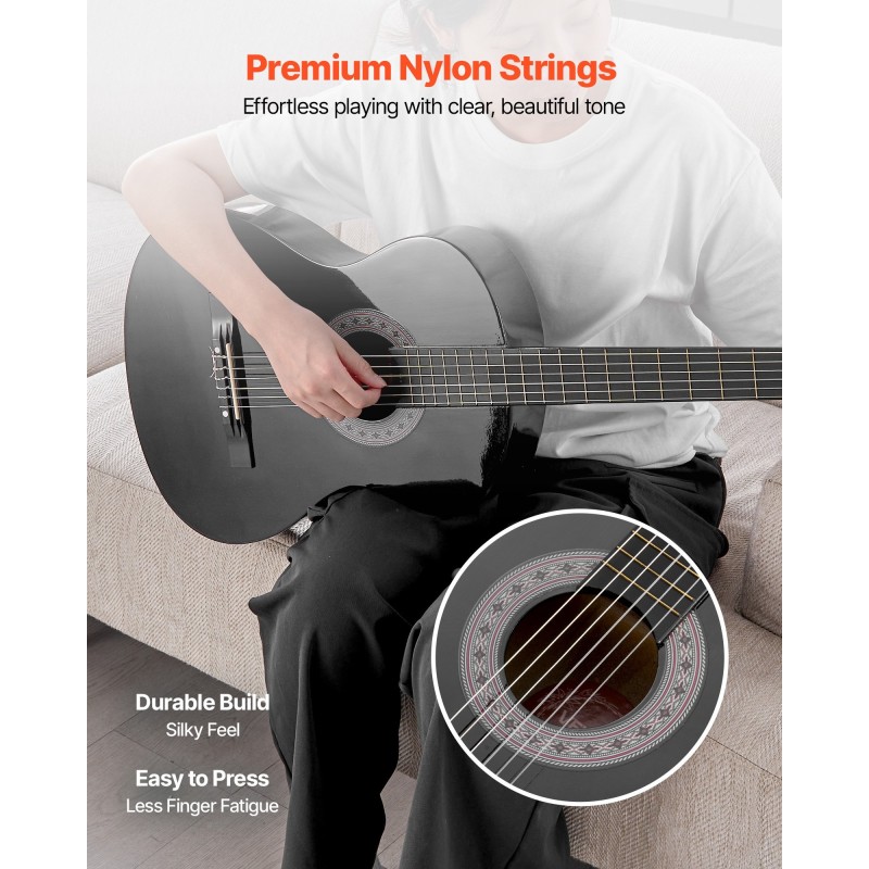 Klassinen kitara 38 tuuman 960 mm lehmusrunko vaahterakaula nailonkielet musta aloituspakkaus