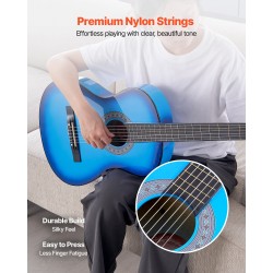 Klassinen kitara 38 tuumaa nailonkielet lehmus ja leppävaahtera sininen aloituspakkaus