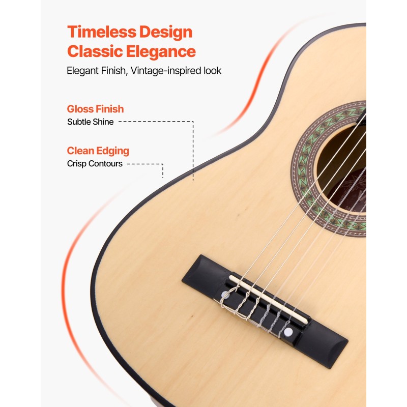 Klassinen kitara 30-tuumainen 780 millimetriä nailonkielet lehmusrunko vaahterakaula aloittelijoille