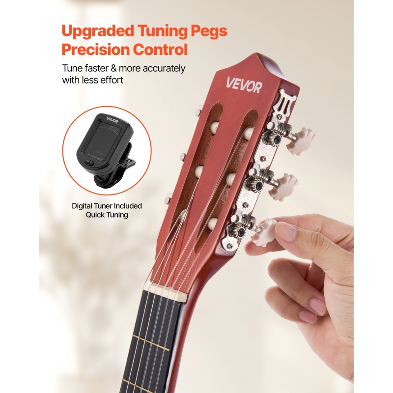 Klassinen 38-tuumainen kitara nailonkielillä lehmus ja vaahterarunko aurinkosävy aloituspakkaus