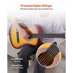 Klassinen 38-tuumainen kitara nailonkielillä lehmus ja vaahterarunko aurinkosävy aloituspakkaus