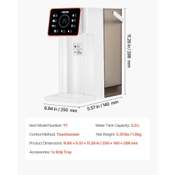 Kuumavesiautomaatti työtasolle ruostumatonta terästä kolmen litran säiliöllä kosketusnäytöllä lapsilukolla