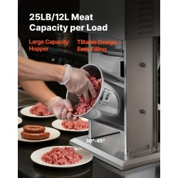 Sähköinen pystymallinen makkararuisku 12 l 304-ruostumaton teräs jalkapoljin portaaton nopeudensäätö