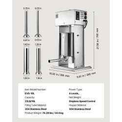 Sähköinen pystymallinen makkaratäytin 10 L 304-ruostumaton teräs 4 täyttöputkea