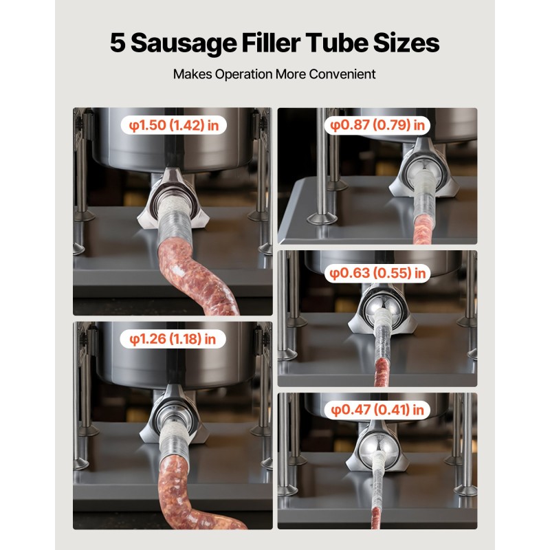 Manuaalinen pystymallinen makkaratäytin 10 L 304-ruostumaton teräs kaksinopeuksinen 5 täyttöputkea