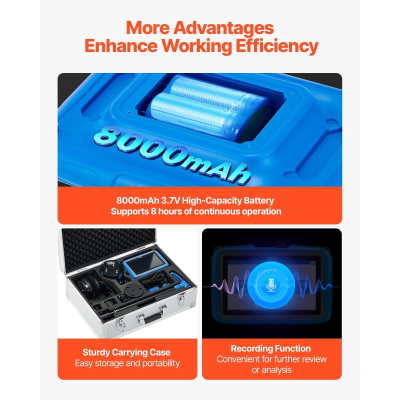 Putkivuodonilmaisin ABS-koteloinen 4 anturia 3 kuuntelusauvaa 7 tuuman kosketusnäyttö